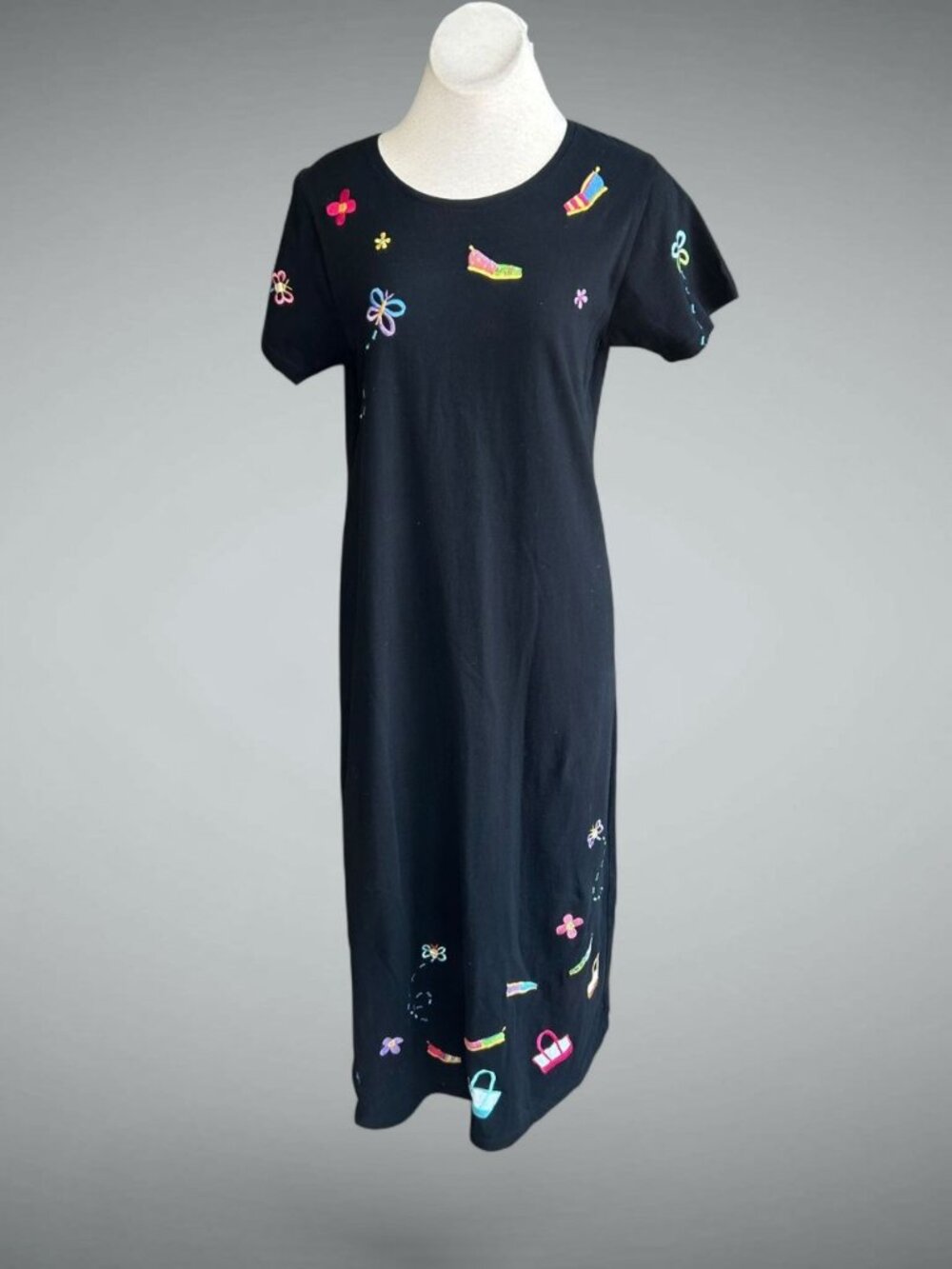 Michael Simon Lite Vintage 90s Embroidered Shopping Maxi Dress Size Medium